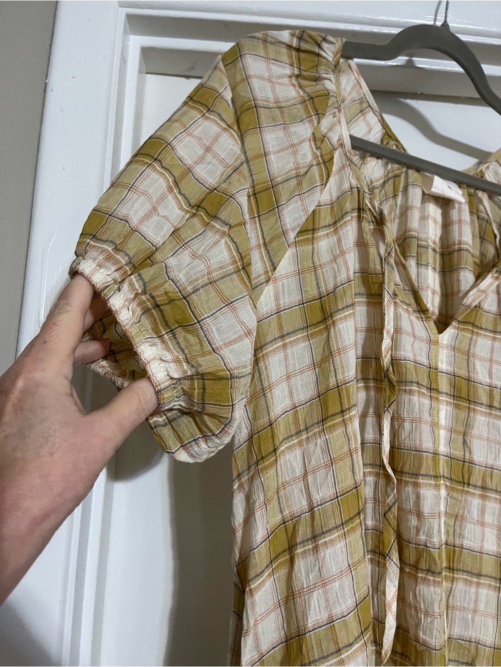 Opia Clothing Dory Midi Smock Dress Size M/L in Mustard Plaid - Picture 5 of 12